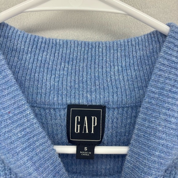 Gap women’s small Waffle-Knit Mockneck Sweater Blue Soft Cozy boxy pullover - Picture 4 of 11